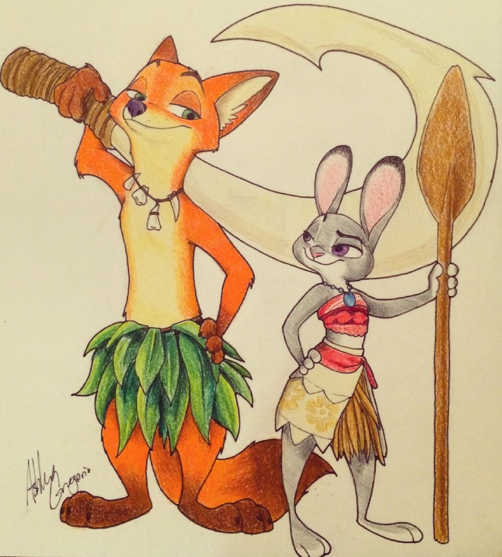 judy hopps, maui, moana waialiki, and nick wilde (zootopia and etc) created by missashleyng