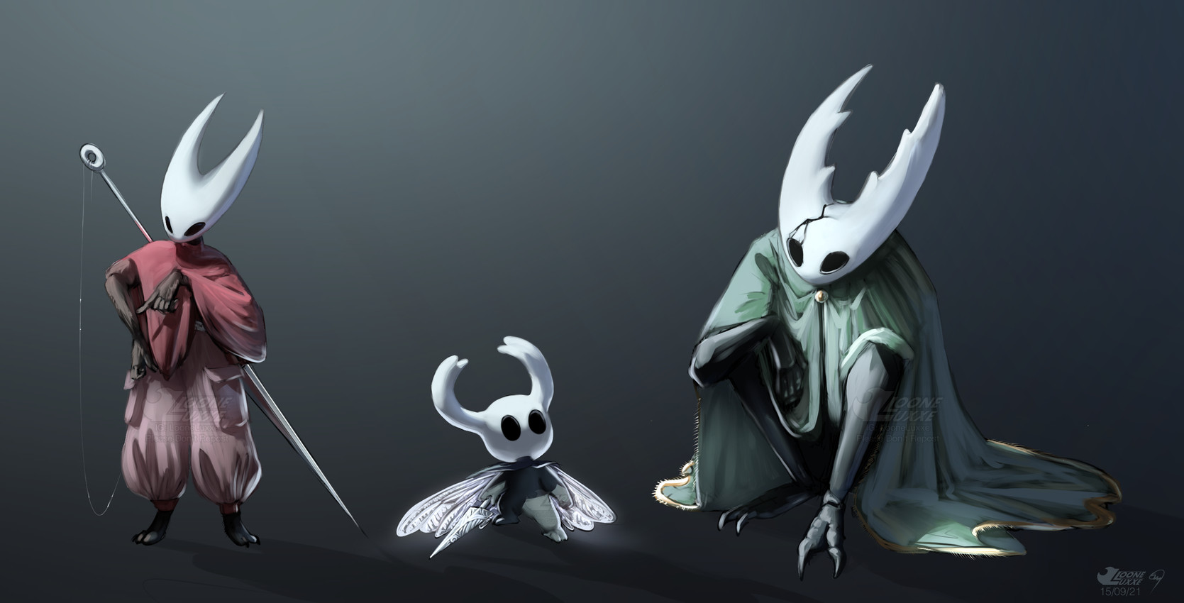hollow knight, hornet, and the knight (hollow knight (franchise) and etc) created by looneluxxe