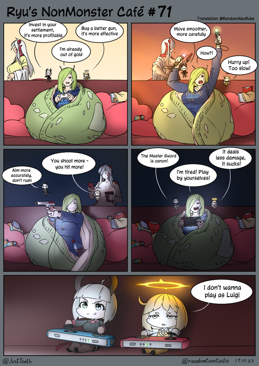 holly greatman, loo, ryu, and vassago (ryu's non monster cafe and etc) created by randomtanstudio