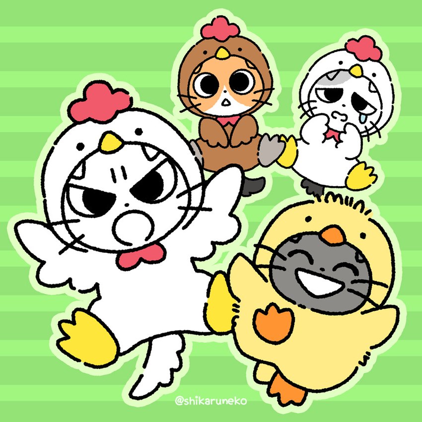 amayakasuneko, nagameruneko, shikaruneko, and ureuneko (shikaruneko (series)) created by mojacookie