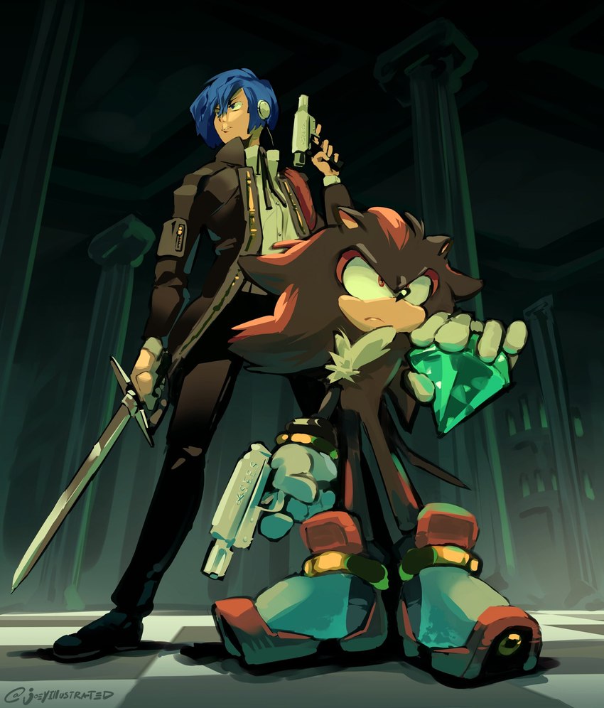 minato arisato and shadow the hedgehog (sonic the hedgehog (series) and etc) created by joeyillustrated