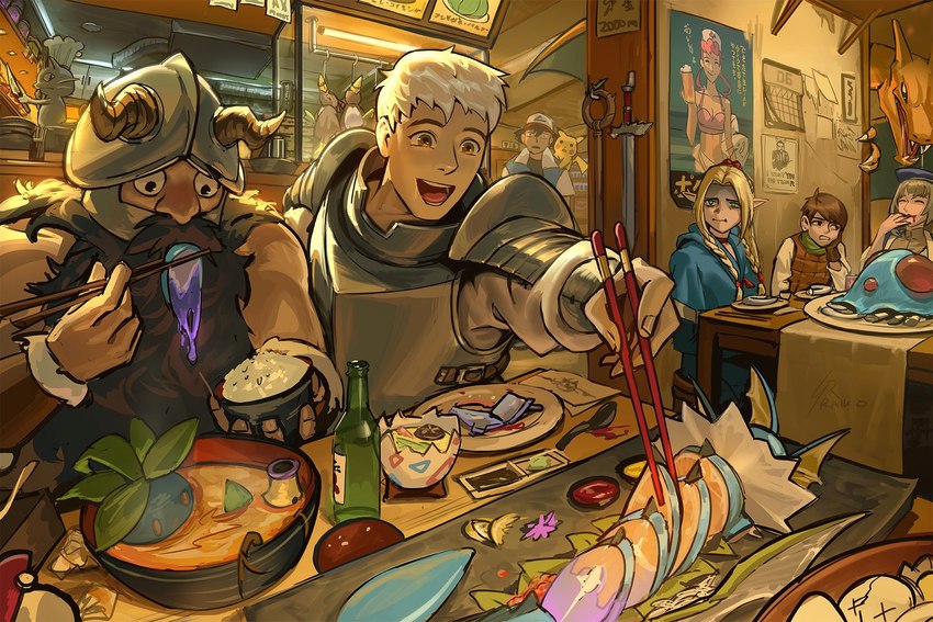 senshi, giovanni, marcille donato, chilchuck tims, ash's pikachu, and etc (delicious in dungeon and etc) created by raikoart