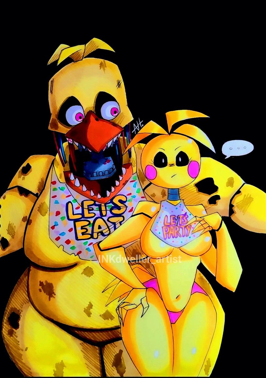 toy chica and withered chica (five nights at freddy's 2 and etc) created by inkdweller art