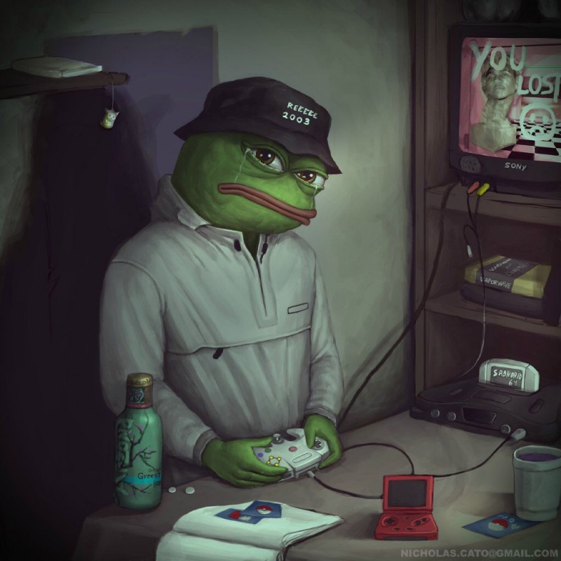 pepe the frog (game boy advance sp and etc) created by unknown artist