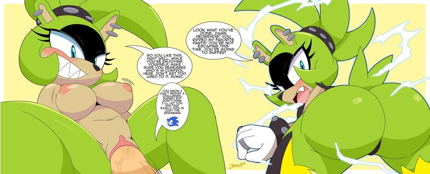 sonic the hedgehog and surge the tenrec (sonic the hedgehog (comics) and etc) created by jeanart