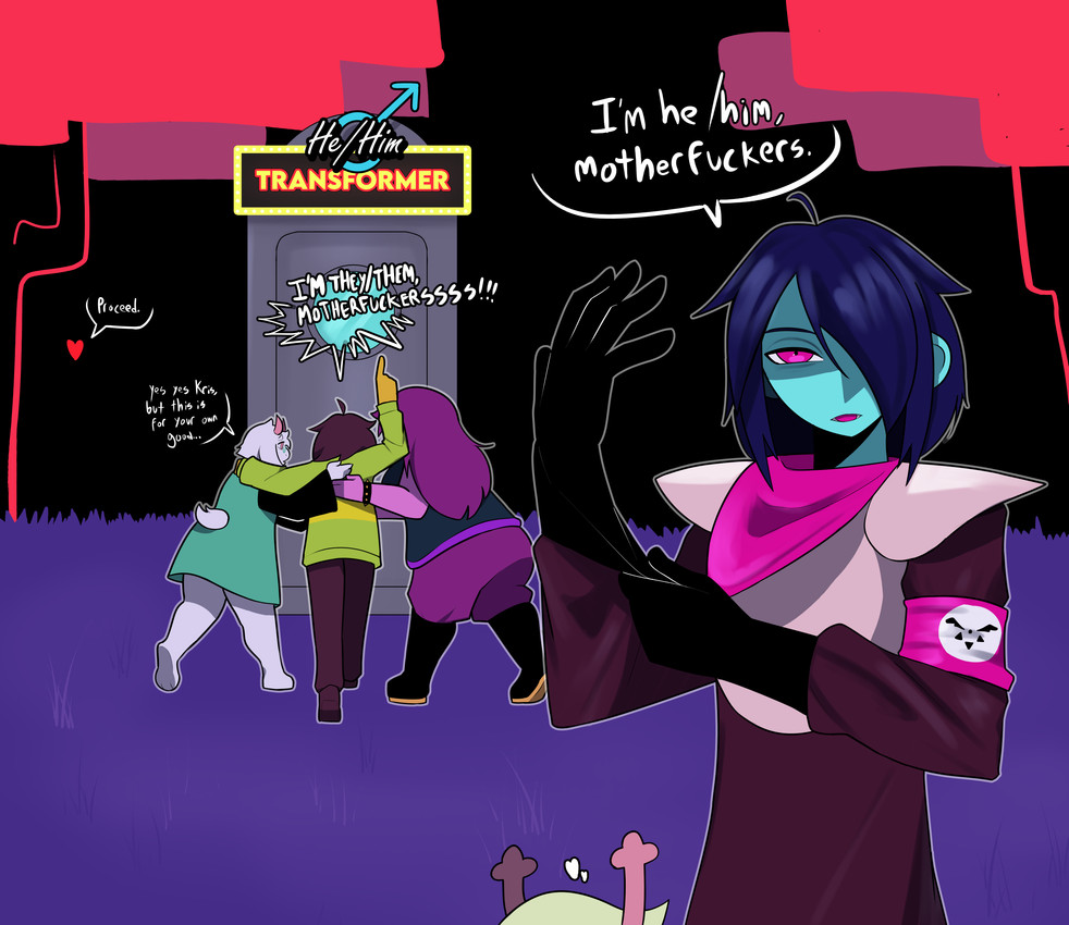 kris dreemurr, noelle holiday, ralsei, and susie (undertale (series) and etc) created by samirachuni