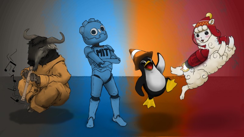 godot, jetpaca, and tux (free software foundation and etc) created by ratheranonymous1337