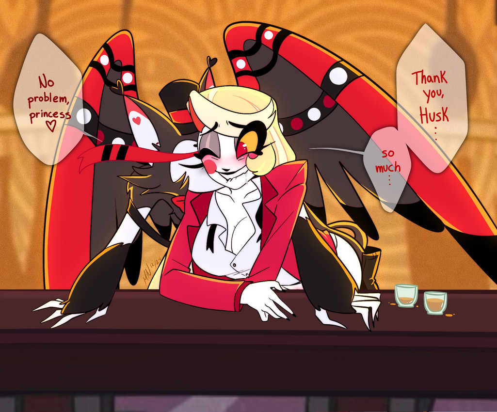 charlie morningstar and husk (hazbin hotel and etc) created by mister nebulous