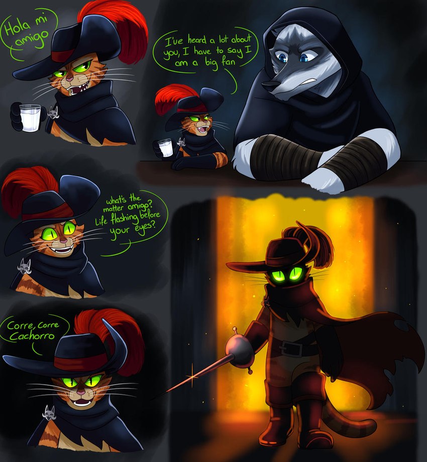 death and puss in boots (puss in boots (dreamworks) and etc) created by mscreepyplaguedoctor