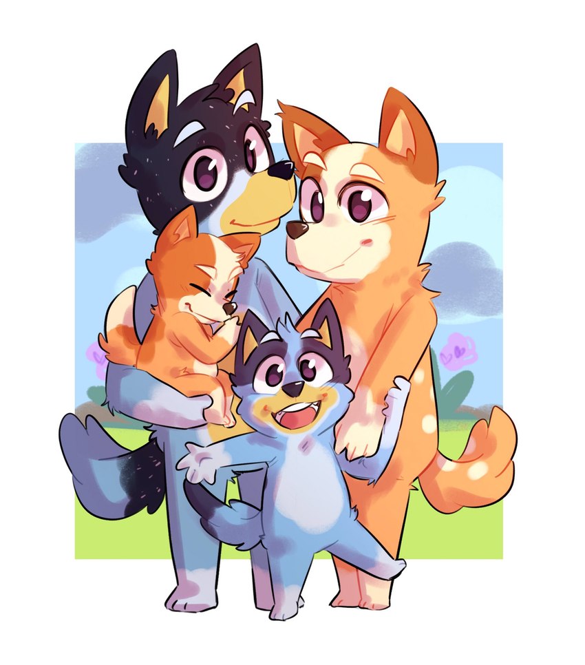 bandit heeler, bingo heeler, bluey heeler, and chilli heeler (bluey (series)) created by noodles-and-tea