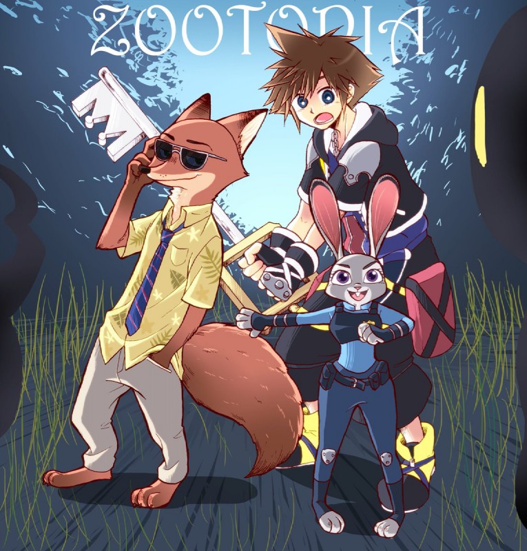 judy hopps, nick wilde, and sora (kingdom hearts and etc) created by shironaga67