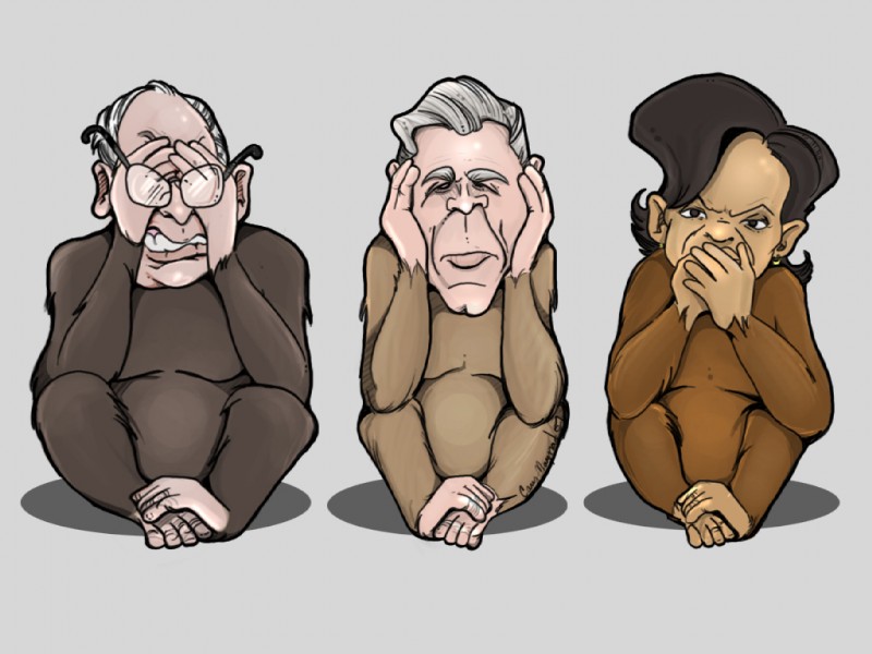 condoleezza rice, dick cheney, and george w. bush (three wise monkeys and etc) created by coffinberry