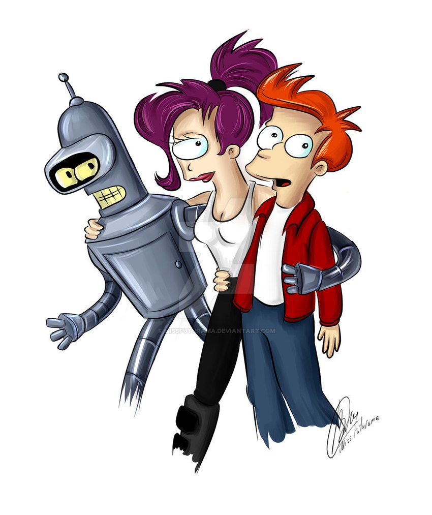 bender bending rodríguez, philip j. fry, and turanga leela (comedy central and etc) created by missfuturama