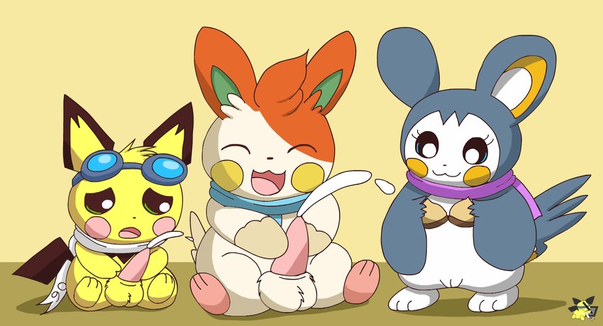 nise pawmo, sparks pichu, and yarn emolga (nintendo and etc) created by pichu90