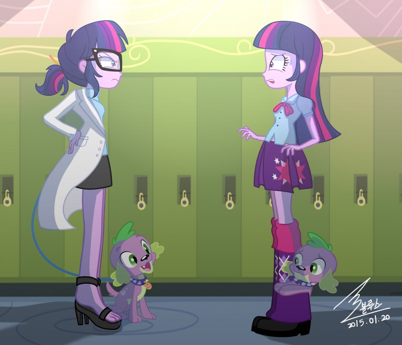 spike, twilight sparkle, and twilight sparkle (friendship is magic and etc) created by bluse