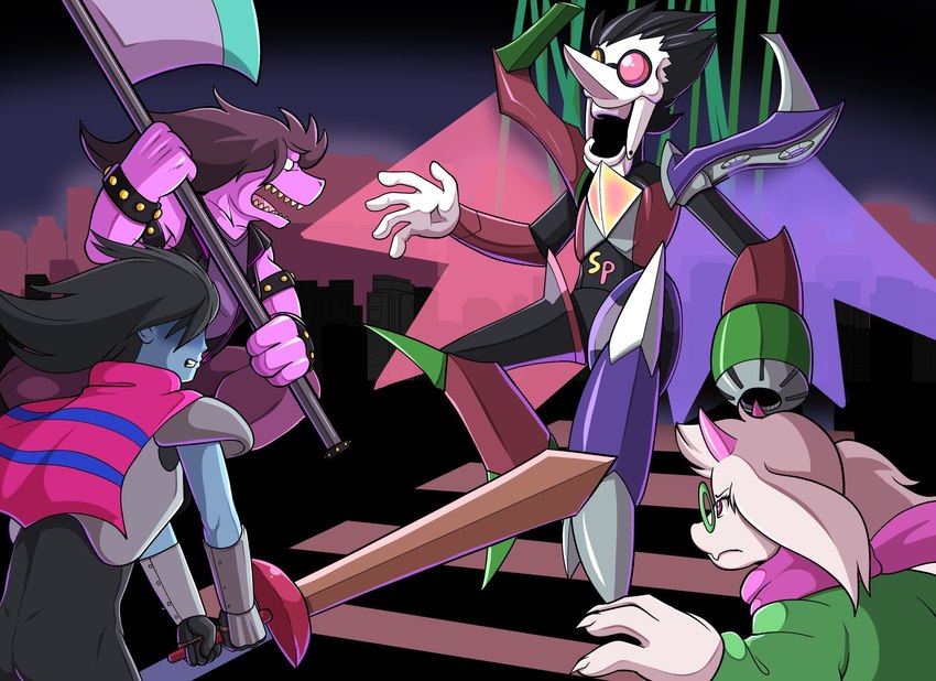 kris, ralsei, spamton neo, and susie (undertale (series) and etc) created by qriticalquadra1