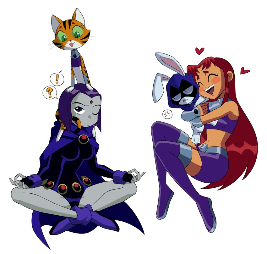 bunny raven, cat starfire, raven, and starfire (teen titans (television series) and etc) created by flowerpigeon73