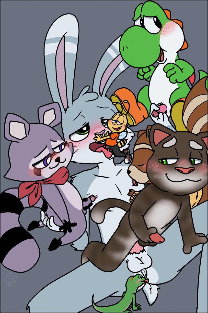 ray the vigilante, chillhop raccoon, rambley raccoon, buzz the bee, geico gecko, and etc (talking tom and friends and etc) created by muffinlewds