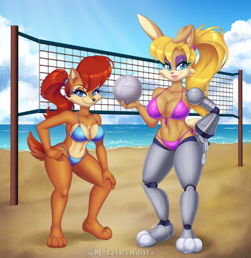 bunnie rabbot and sally acorn (sonic the hedgehog (archie) and etc) created by metalpandora