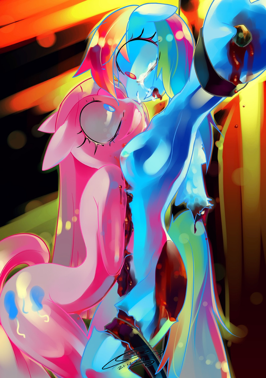 pinkamena, pinkie pie, and rainbow dash (cupcakes (mlp fanfic) and etc) created by iopichio