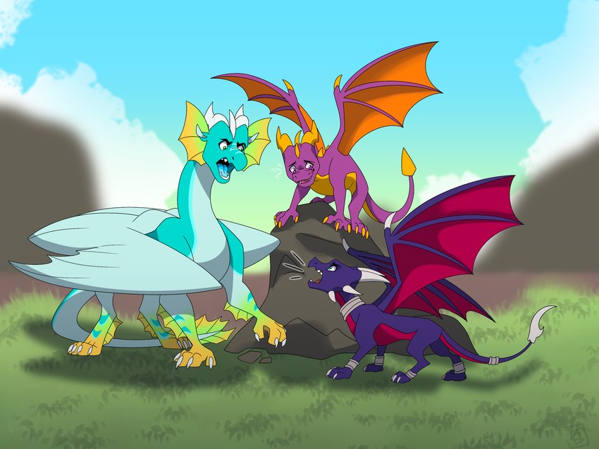 cynder, palmtree, and spyro (spyro the dragon and etc) created by ukariarti