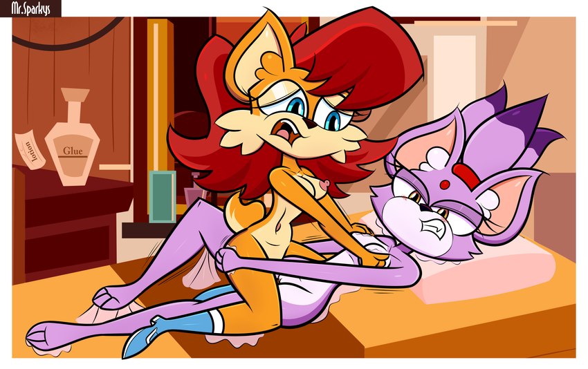 blaze the cat and sally acorn (sonic the hedgehog (archie) and etc) created by sparksaxel