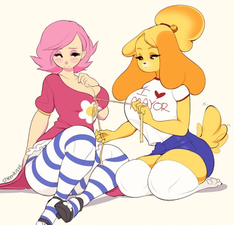 isabelle and villager (animal crossing and etc) created by cherrikissu