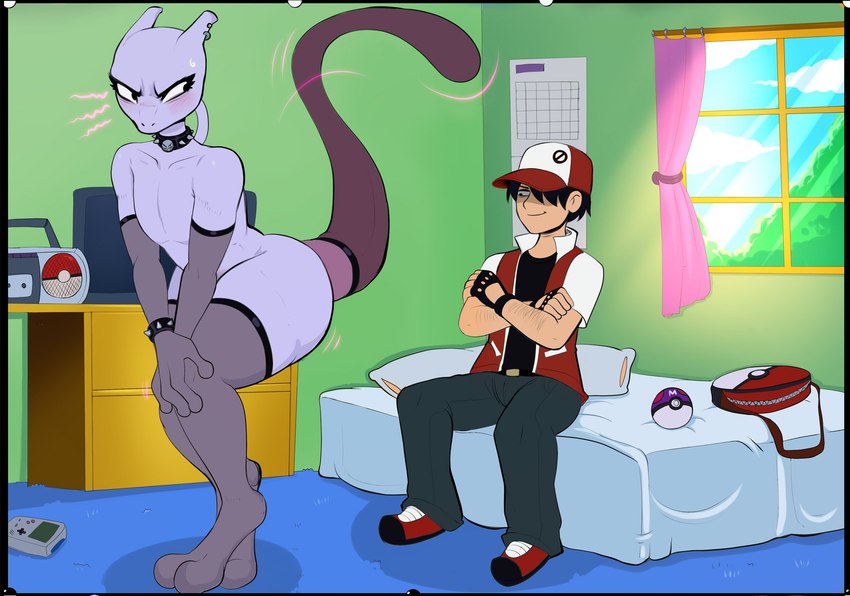 mewtowo, pokemon trainer, and red (game boy family and etc) created by shadman