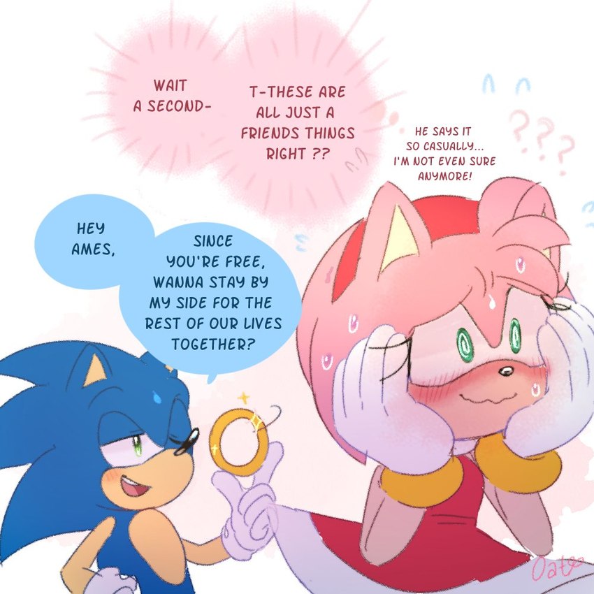 amy rose and sonic the hedgehog (sonic the hedgehog (series) and etc) created by oatumn