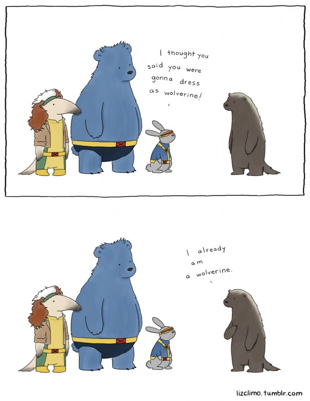 beast, cyclops, rogue, and wolverine (marvel and etc) created by liz climo