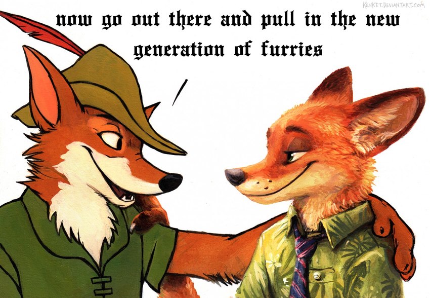 nick wilde and robin hood (robin hood (disney) and etc) created by kenket