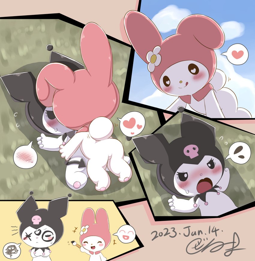 kuromi and my melody (onegai my melody and etc) created by zeru (ma)