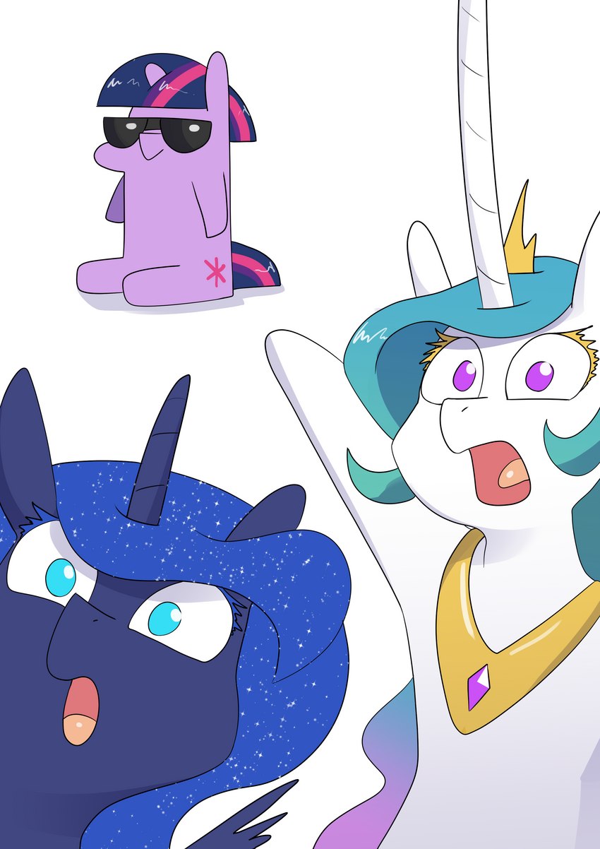 princess celestia, princess luna, and twilight sparkle (two soyjaks pointing and etc) created by underpable