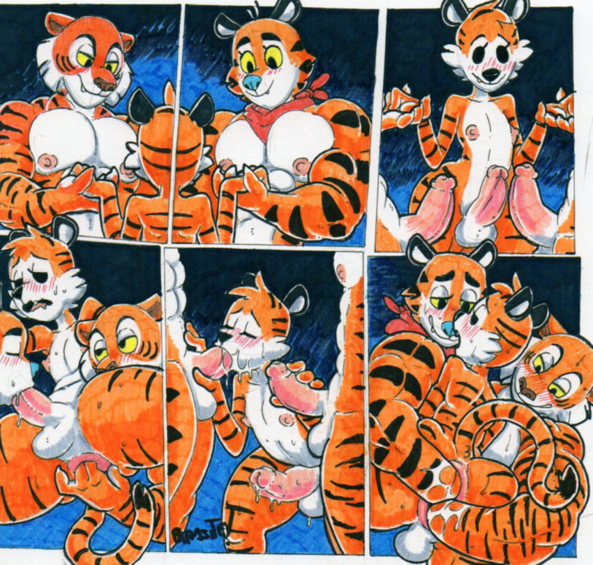 hobbes, shere khan, and tony the tiger (calvin and hobbes and etc) created by parasitedeath