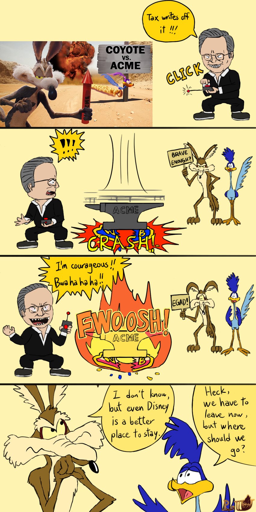 david zaslav, road runner, and wile e. coyote (coyote vs. acme and etc) created by ratteu