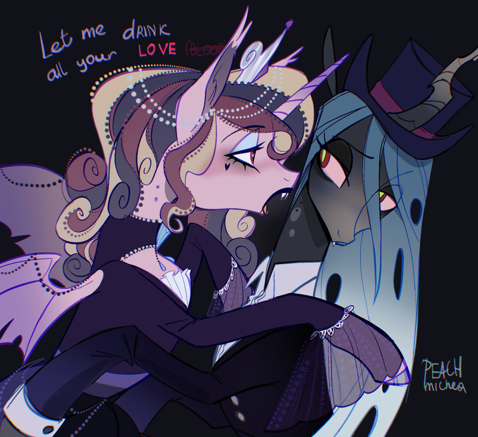 princess cadance, queen chrysalis, vampire cadance, and vampire hunter chrysalis (my little pony: magic princess and etc) created by peachmichea