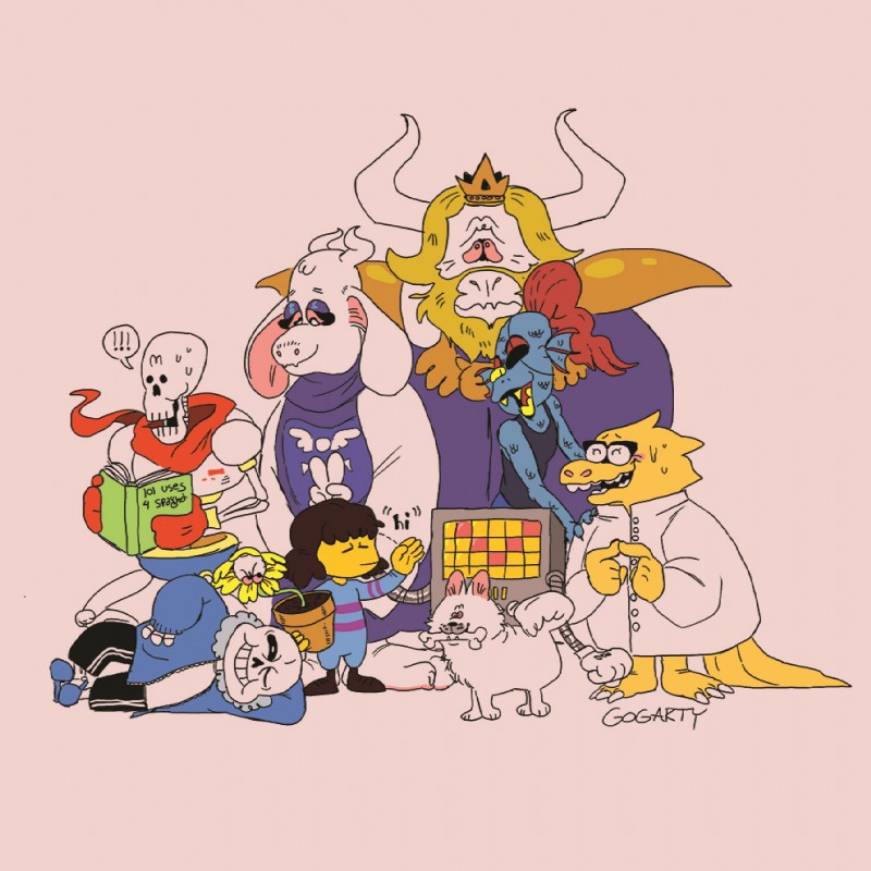 annoying dog, papyrus, flowey the flower, frisk, sans, and etc (undertale (series) and etc) created by gogarty