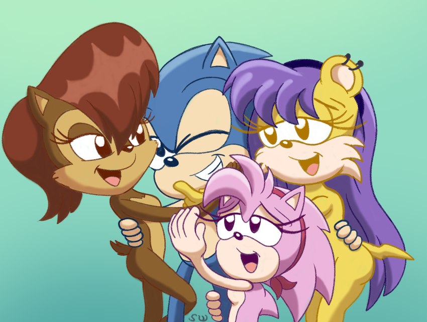 classic amy rose, mina mongoose, sally acorn, and sonic the hedgehog (sonic the hedgehog (archie) and etc) created by shadowwalk