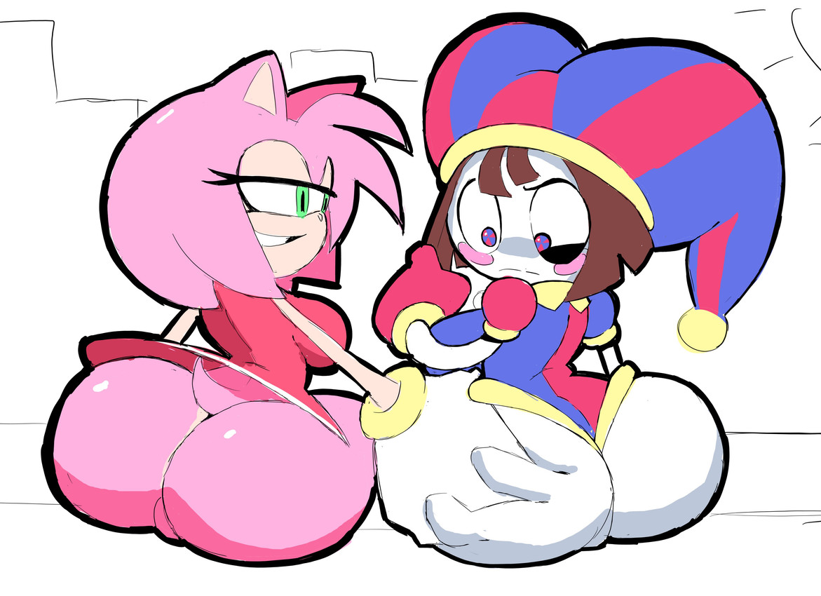 amy rose and pomni (sonic the hedgehog (series) and etc) created by eks-out