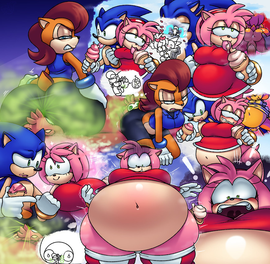 amy rose, sally acorn, and sonic the hedgehog (sonic the hedgehog (series) and etc) created by drakeinflates