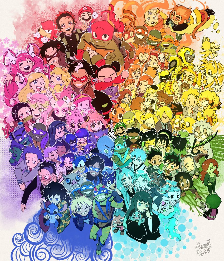 monkey king, gyuutarou, fritz the cat, kero, stitch, and etc (rise of the teenage mutant ninja turtles and etc) created by athenoot