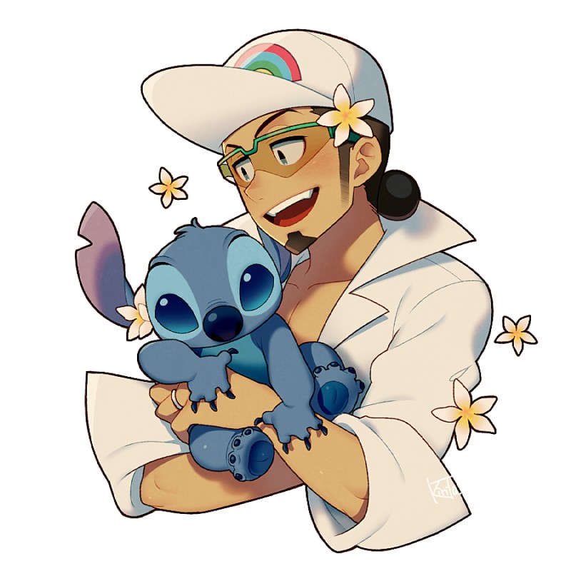 professor kukui and stitch (lilo and stitch and etc) created by kirita