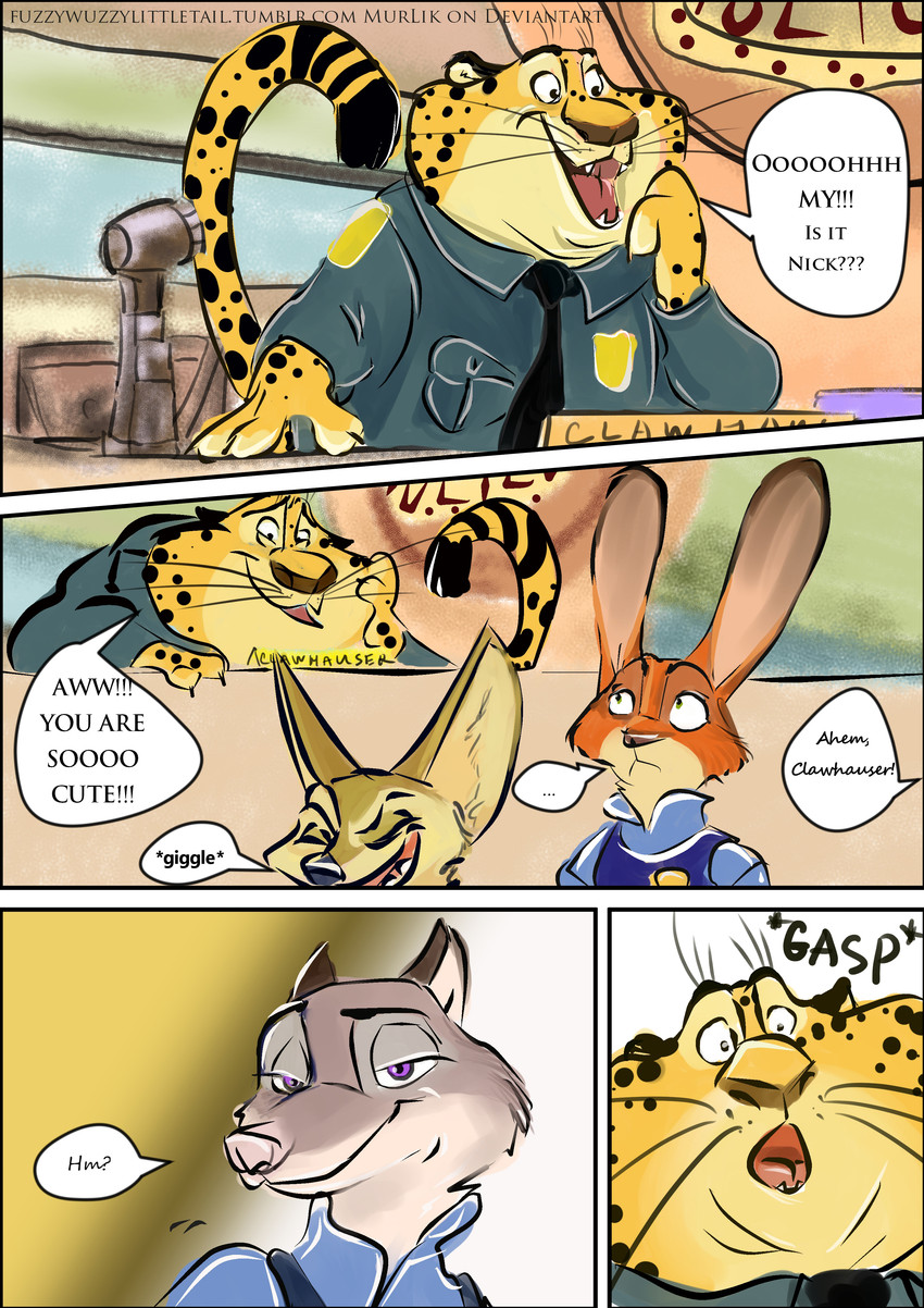 benjamin clawhauser, finnick, judy hopps, and nick wilde (zootopia and etc) created by murlik