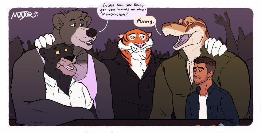 bagheera, baloo, kaa, and shere khan (the jungle book) created by ottermajor
