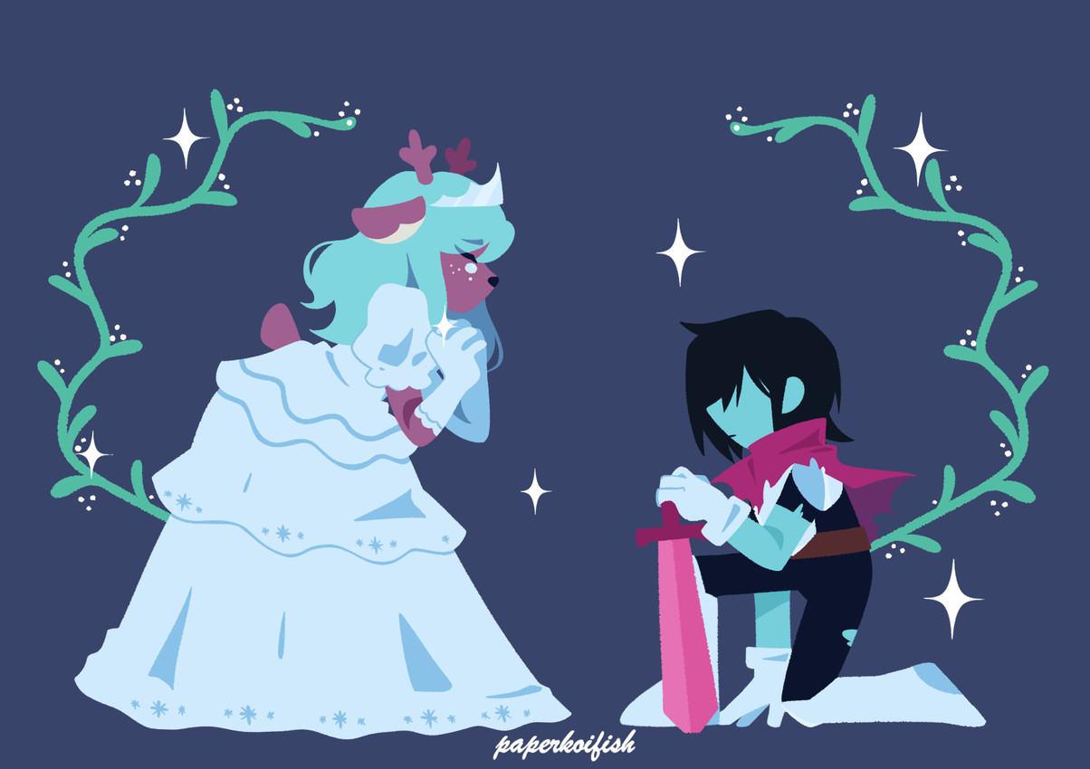 kris dreemurr and noelle holiday (undertale (series) and etc) created by paperkoifish