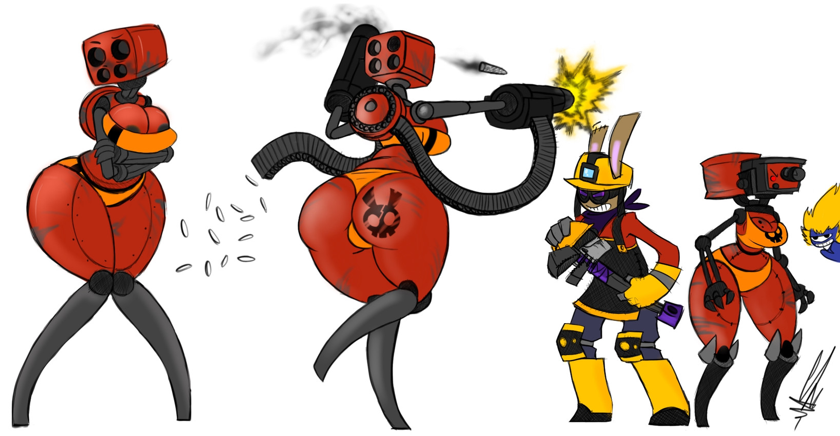 engineer, fan character, ms. sentry, sentry gun, and spy (valve corporation and etc) created by christomwow