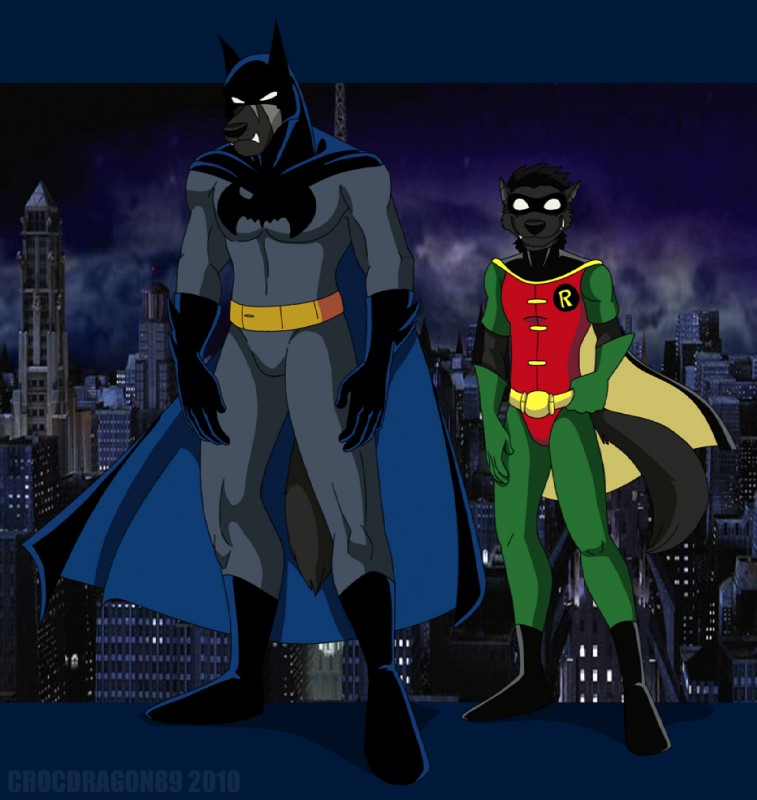 batman, fenris williams, freki, and robin (batman (series) and etc) created by crocdragon89