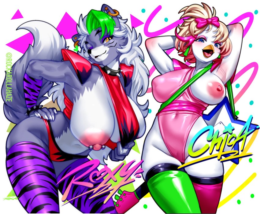 glamrock chica and roxanne wolf (five nights at freddy's: security breach and etc) created by rockarollahaze