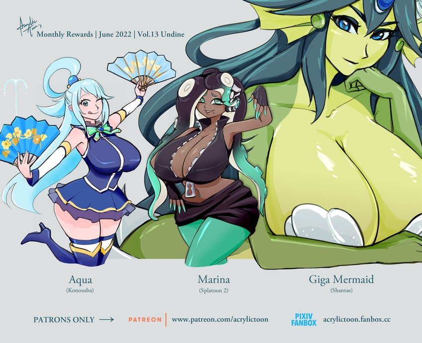 aqua, giga mermaid, and marina (konosuba: god's blessing on this wonderful world! and etc) created by acrylictoon