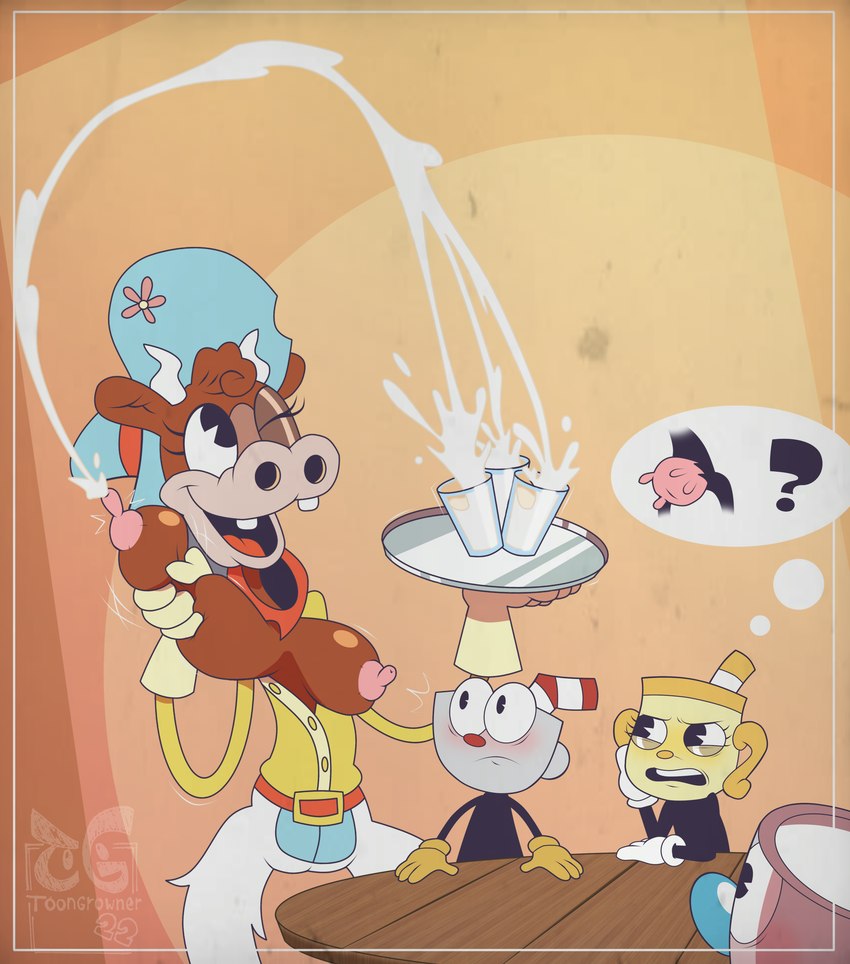 cuphead, esther winchester, ms. chalice, and mugman (cuphead (game)) created by toongrowner